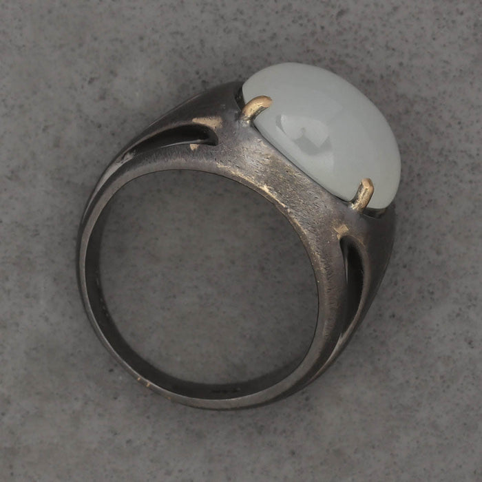 WHITE JADEITE RING BLACK RHODIUM 14K YELLOW GOLD