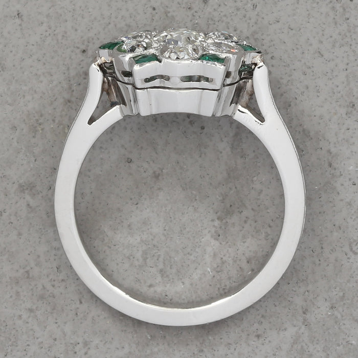 EMERALD & DIAMOND CLUSTER RING IN PLATINUM SIZE 3.5