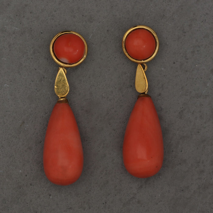 CORAL DROP EARRINGS 14K YELLOW GOLD ITALY