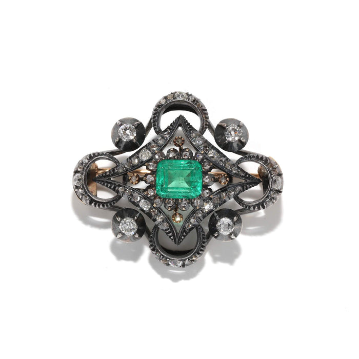 REVIVAL EMERALD & DIAMOND VICTORIAN RING IN SILVER 14K GOLD