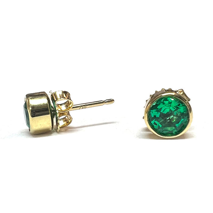 EMERALD BEZEL STUD EARRINGS 18K YELLOW GOLD